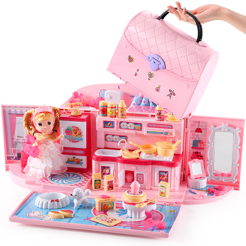 女童玩具7一9生日公主卧室娃娃屋厨房女孩过家家七岁女生可爱手提包