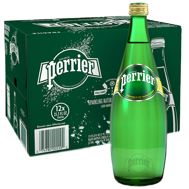 Perrier 巴黎水 原味玻璃瓶 750ML*12瓶 进口饮用水 矿泉水 气泡水 法国进口