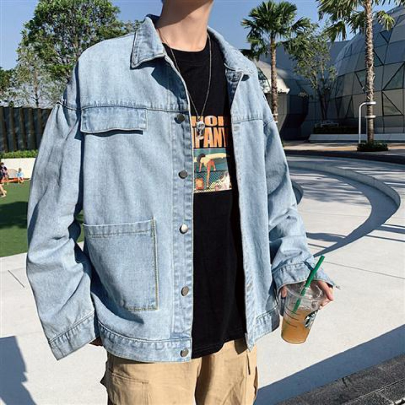 [品牌特卖]秋季黑色牛仔夹克外套男士宽松潮流韩版2020新款秋冬衣服秋装上衣 POTRAVEL.DESIGN