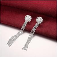 E048 Women silver plated earring 镀925纯银长款时尚玫瑰耳钉女