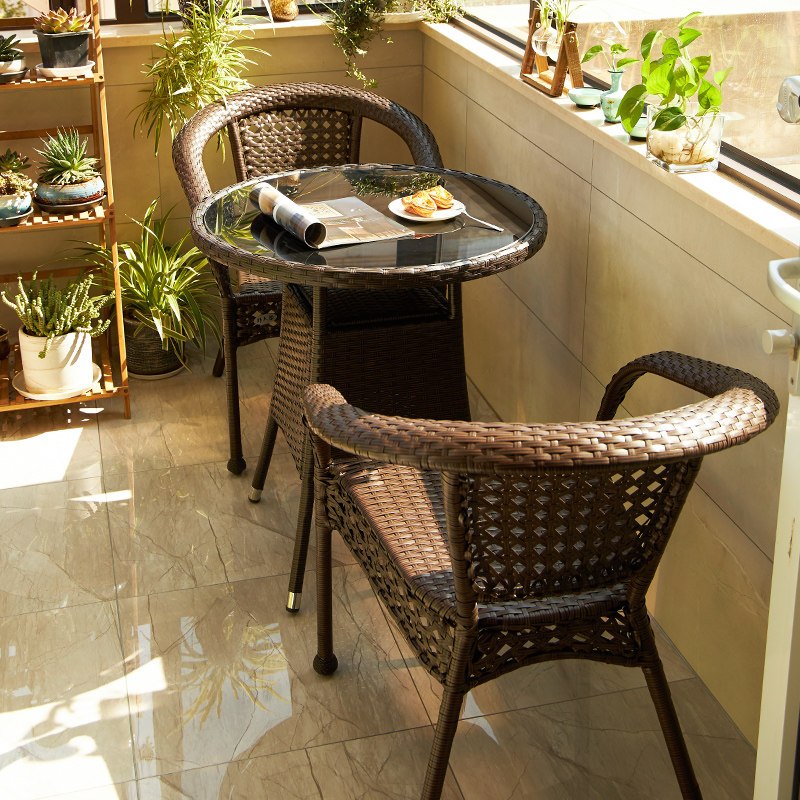 寻木匠阳台小桌椅藤椅三件套户外茶几组合露台庭院休闲桌椅室外编藤