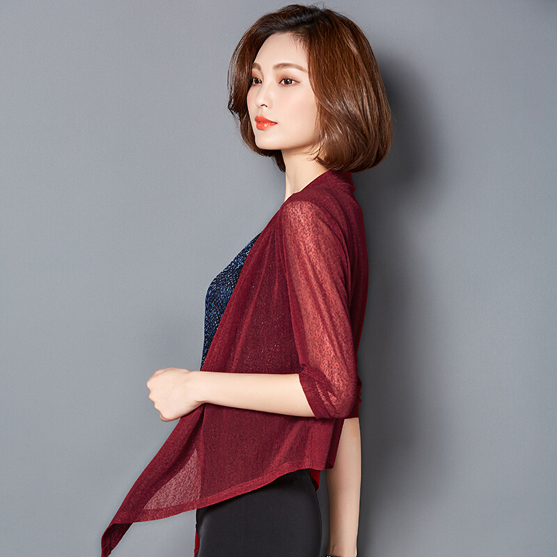 披肩女夏季外搭外披开衫百搭薄款短袖小坎肩短款防晒衣衫网纱外套