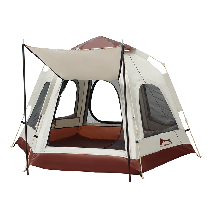 狼行者 lxz-80021 户外露营自动折叠六角帐篷 米色