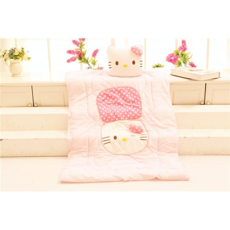 卡通hellokitty靠垫被子两用抱枕可爱KT猫咪办公室空被子粉KT眨眼抱枕约40cm被子1*1.5m
