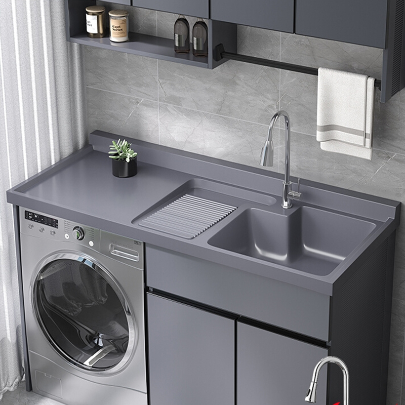 它墅定制太空铝阳台洗衣机柜组合洗衣槽池台带搓板滚筒一体洗衣柜95x