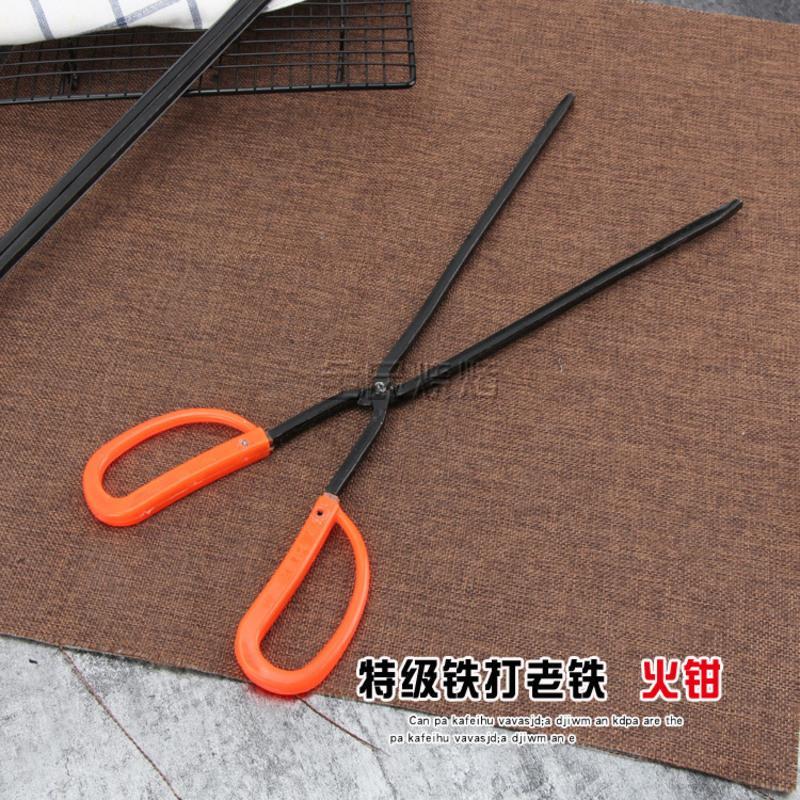 纯黑钳子40cm 垃圾夹长柄扁头垃圾钳拾物器手工铁钳烧烤炭钳煤饼夹保洁家用