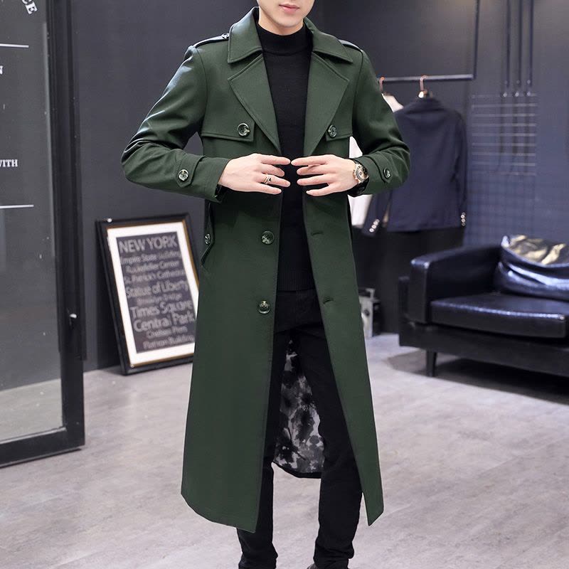 YUANSU外套男青少年学生长款过膝风衣潮流连帽大衣春秋超长款夹克男韩版风衣图片