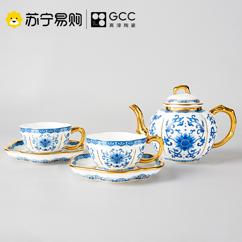 Gao Chun Ceramics 高淳陶瓷小金枝描金珐琅彩描金骨瓷茶具套装茶杯茶壶高端家用功夫中式高清大图