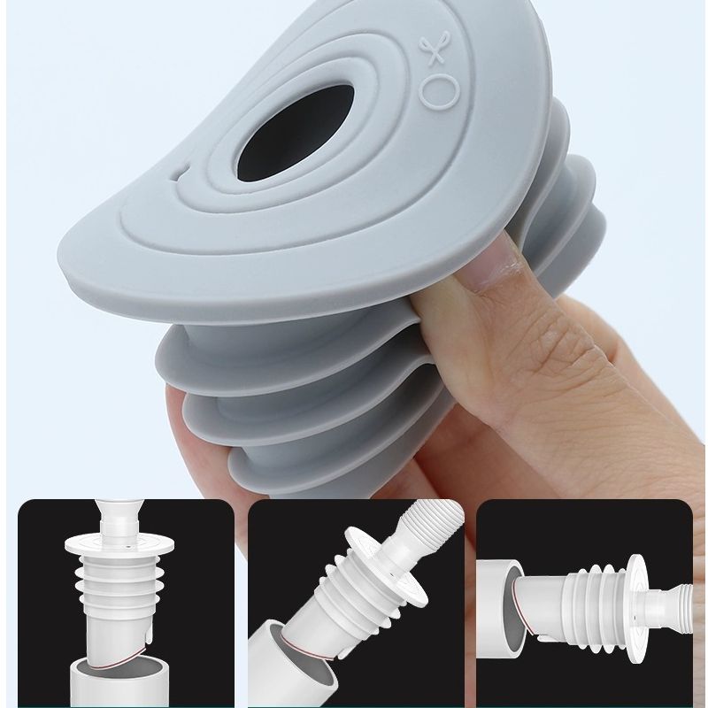 下水管防臭密封圈塞洗手盆洗脸池堵口器盖厨房排水管道防返臭神器-灰色加大45-50硅胶