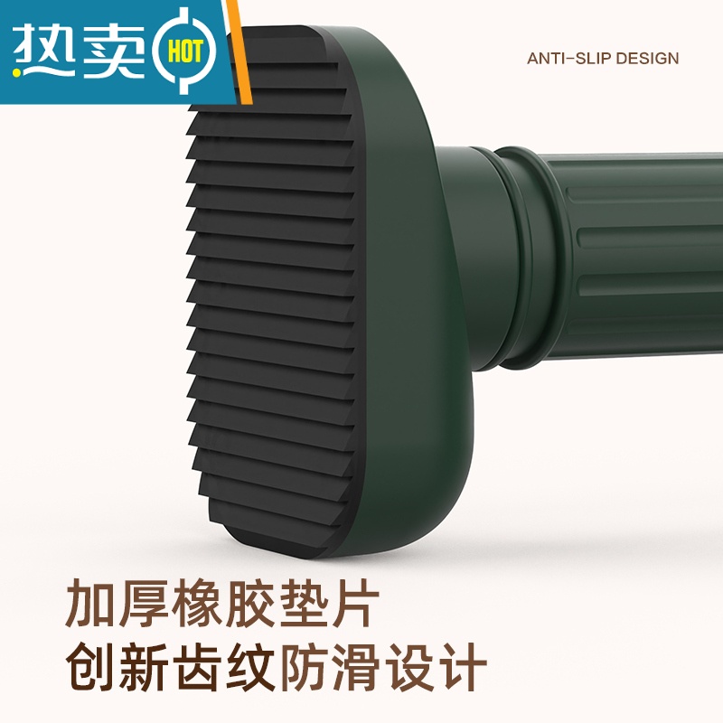 敬平免打孔伸缩杆晾衣杆衣架不锈钢安装窗帘挂杆浴帘杆子挂衣柜支撑杆 轻奢绿 1.1-2.0米墙距适用 不锈钢[加高清大图