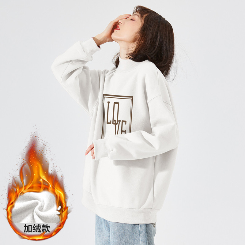 卫衣女新款韩版中领时尚百搭字母印花加绒卫衣外套_8677 本白 S