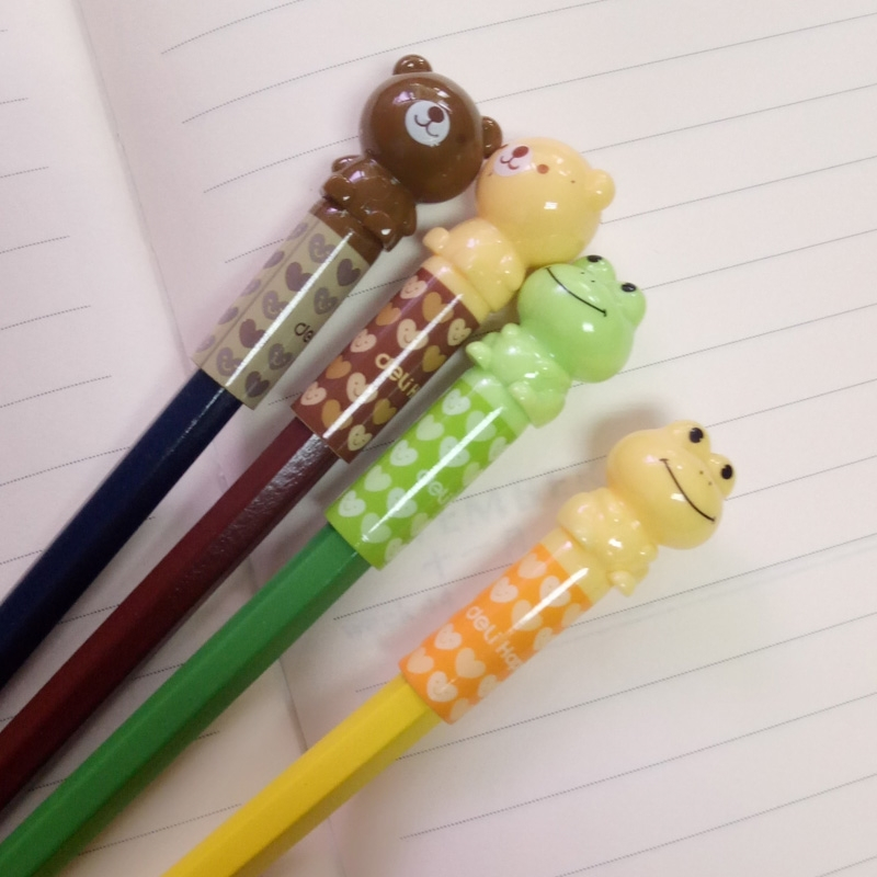 得力卡通铅笔套笔帽铅笔延长器小学生铅笔头套安全保护套笔盖1包4个