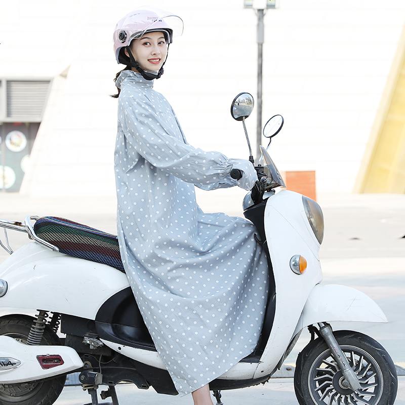 【补贴10%】骑车电动车防晒衣神器女夏季长款防紫外线全身遮阳纯棉摩托车披肩 立领款-烟灰点L