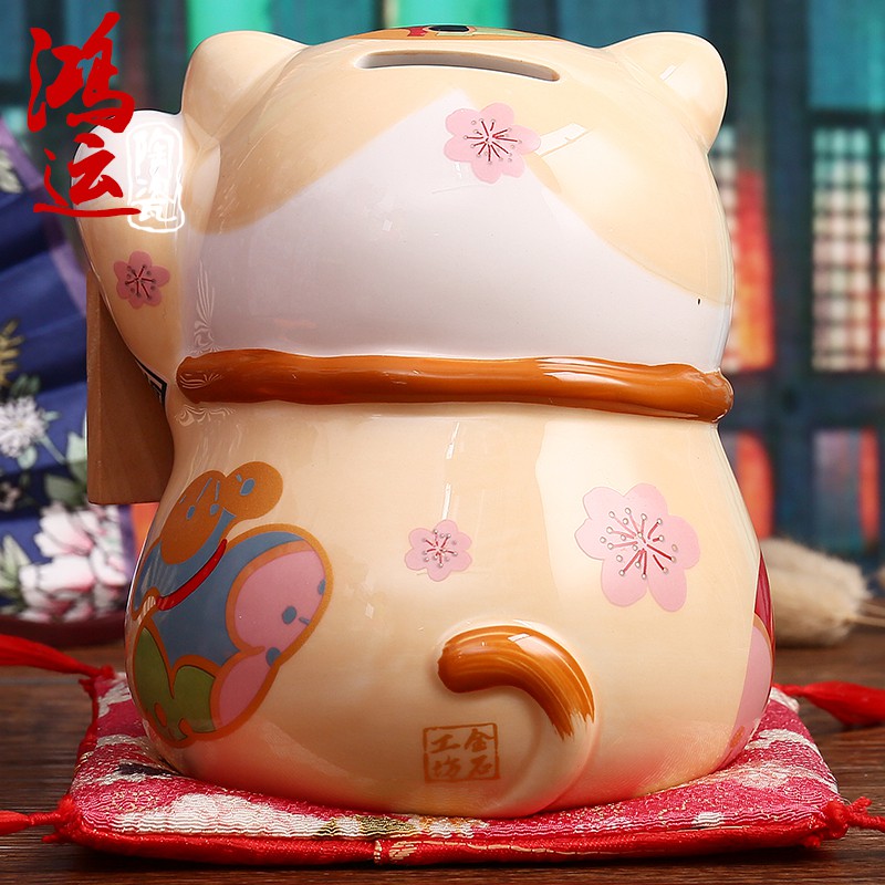 日本正品猫摆件 波斯猫 陶瓷家居 创意生日礼品 陶瓷储钱罐 三维工匠 马卡龙波士桃花猫猫高清大图