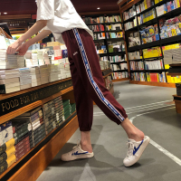 【1折价29.9元】唐狮加厚加绒运动裤女秋宽松新款冬季哈伦休闲裤子女红色束脚