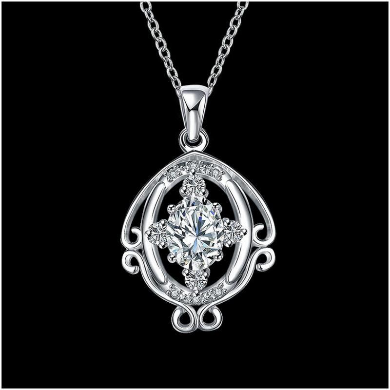 N044Women Silver Necklace 镀纯银镶水晶鱼形坠锁骨项链女首饰送女朋友七夕情人节礼物