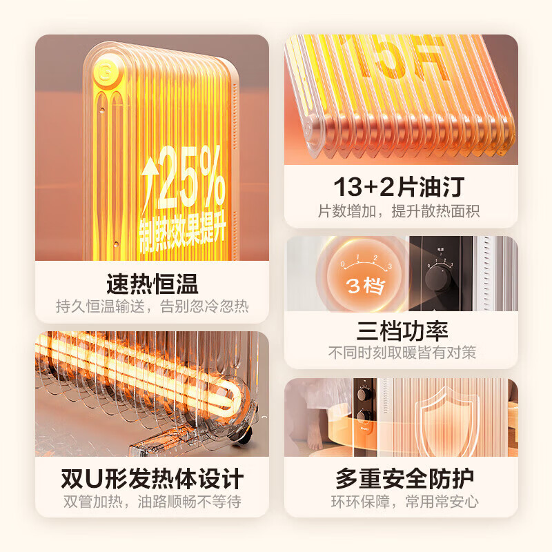 格力(GREE)取暖器电油汀家用2200W功率 3档功率电暖器片15片加宽汀片防烫电暖气片 NDY18-X6122机械款高清大图