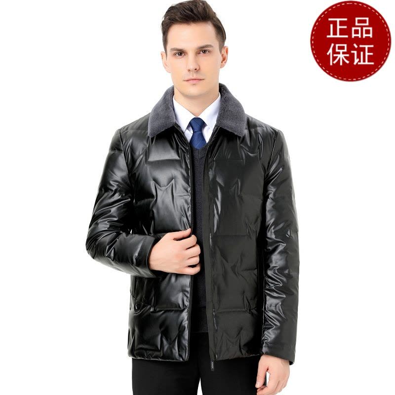 免费退换 冬装正品男士短款亮面羽绒服纯羊毛翻领中青年潮流保暖防寒外套男反季促销特价图片