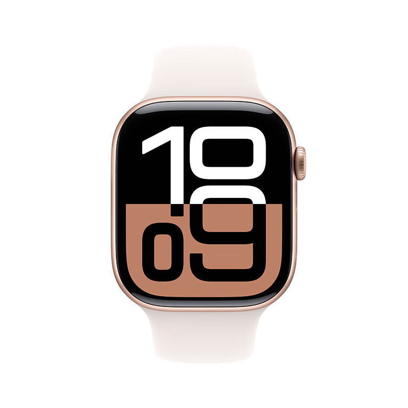 【政府补贴15% 最高补贴500】Apple/苹果 Watch Series 10 智能手表GPS款42毫米玫瑰金色铝金属表壳淡桃粉色运动型表带S/M MX1R3CH/B