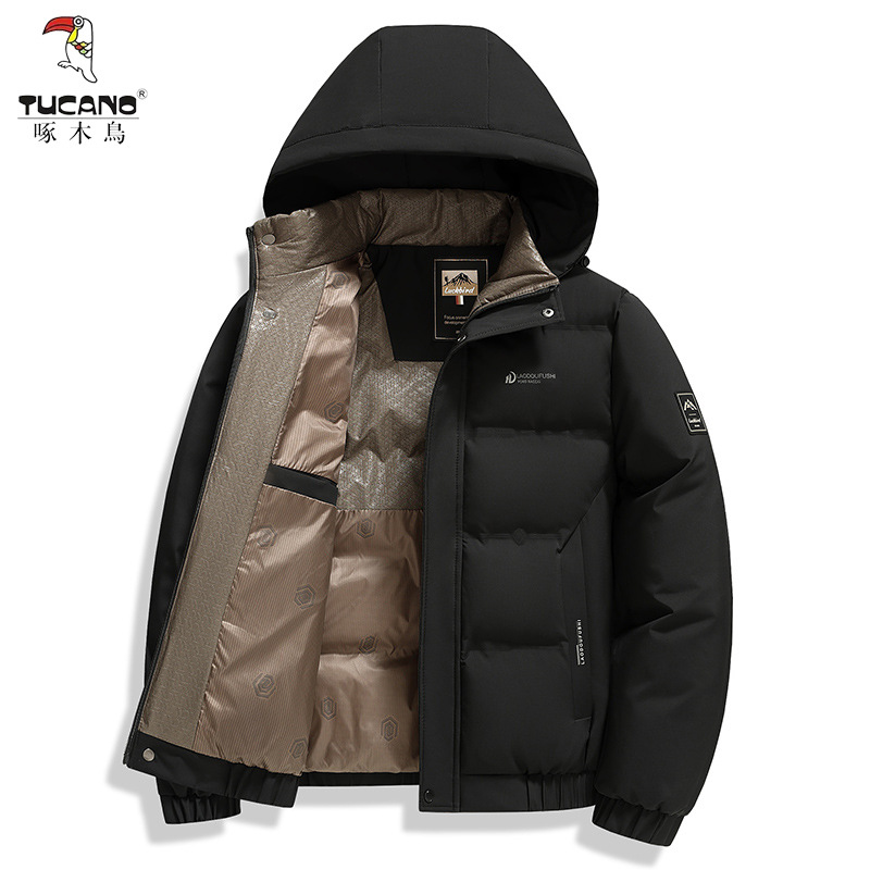 啄木鸟中青年加厚棉衣男士防寒外套冬季可拆卸帽立领商务休闲外套高清大图