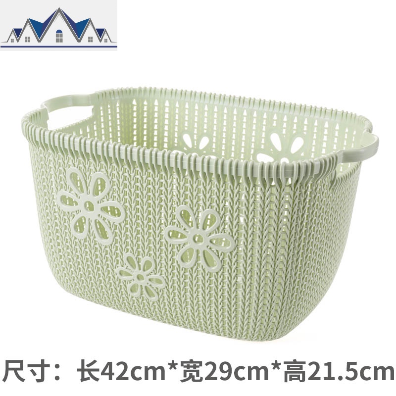 仿藤编塑料收纳筐脏衣服零食玩具厨房浴室蔬菜果蔬储物箱筐子篮子 三维工匠收纳篮 大号浅绿