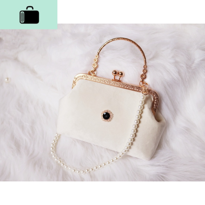 神隐罗马假日赫本包黑白简约设计感旗袍斜跨女包复古口金包零钱包NEW LAKE 奶白款中包+金属斜跨链