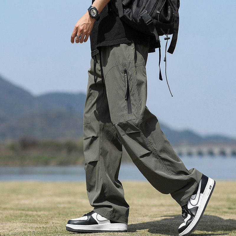 啄木鸟伞兵工装裤子男士夏季薄款潮流皱褶宽松休闲直筒阔腿长休潮高清大图