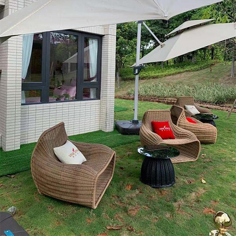 质凡 民宿创意设计师户外室内藤椅家具北欧简约东南亚藤沙发酒店样板房休闲椅 藤茶几[卡其色]高清大图