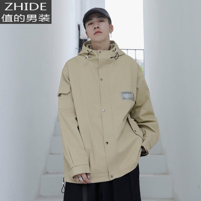 SUNTEK工装夹克男加肥加大码潮牌胖子连帽外套宽松上衣服春秋款日系复古夹克图片