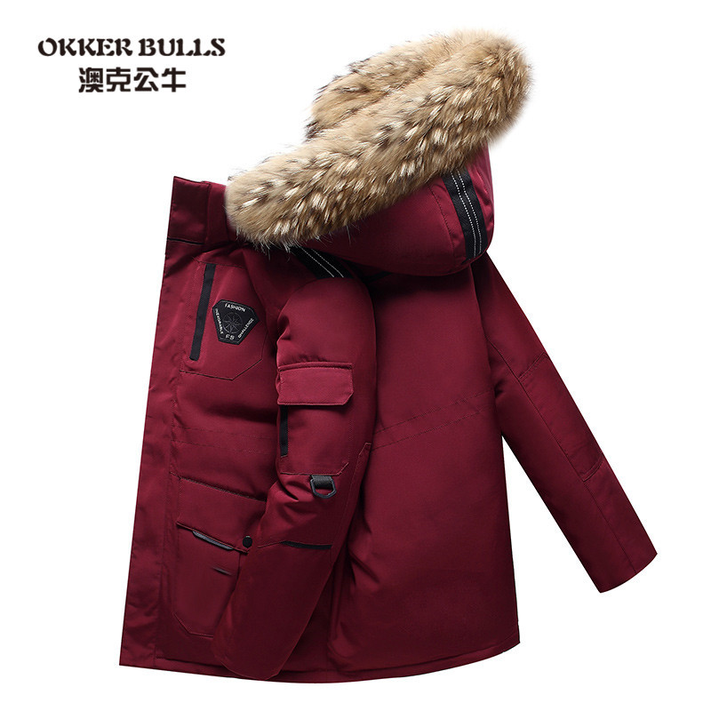 澳克公牛(OKKER BULLS)韩国跑男同款羽绒服男女款加厚韩版潮流工装修身保暖大毛领外套