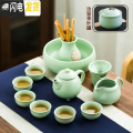 三维工匠汝窑茶具套装家用陶瓷功夫茶具冰裂釉开片哥窑简约泡茶壶盖碗茶杯 汝窑《贵妃》12件套+茶叶罐 10件