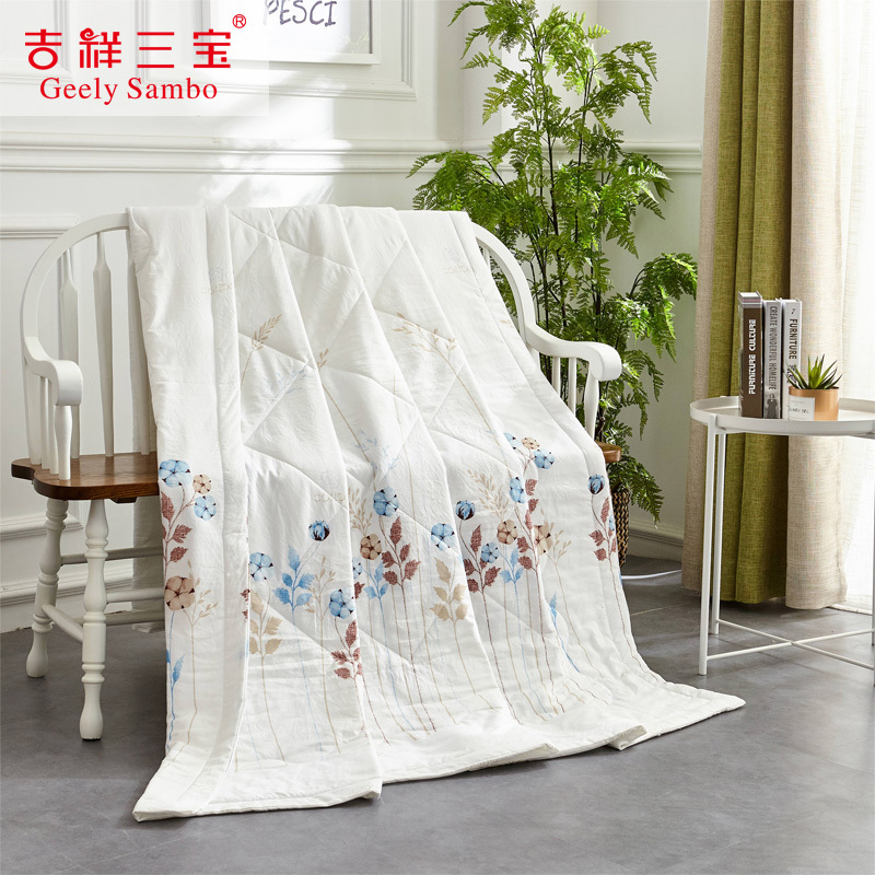 吉祥三宝(Geely Sanbo)家纺 可水洗夏凉被 空调被夏凉被被子被芯 平纹花朵 花间梦语纤维夏被 2.0m床