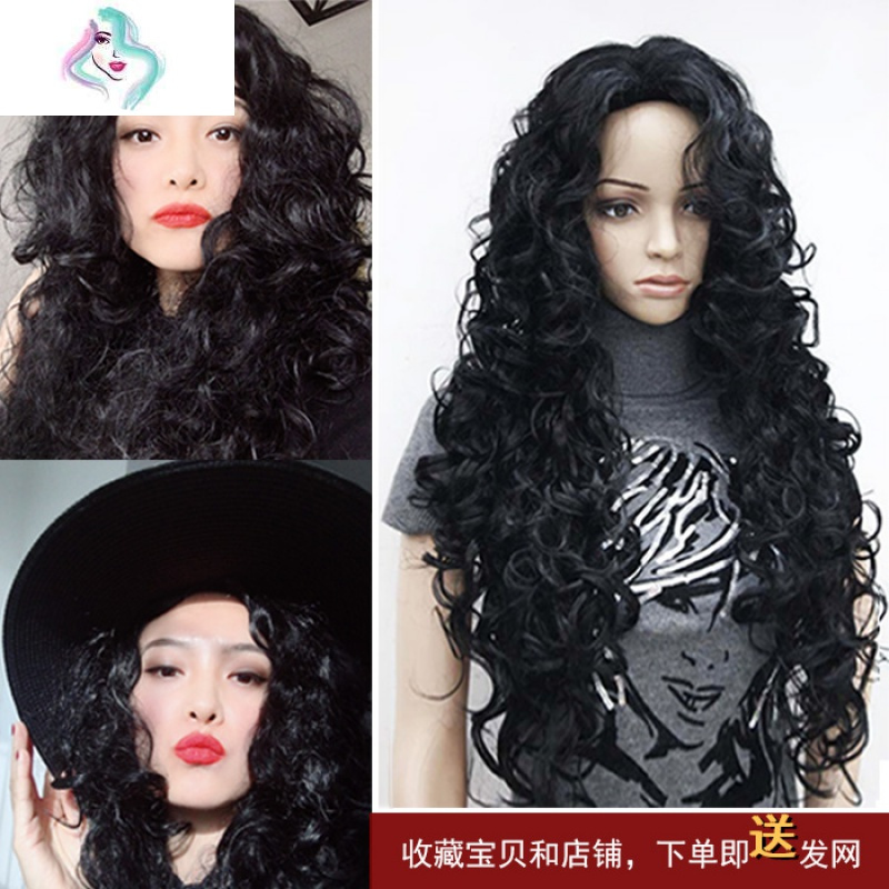 女中长卷新款泡面头逼真修脸波浪网红抖音模特欧美假发