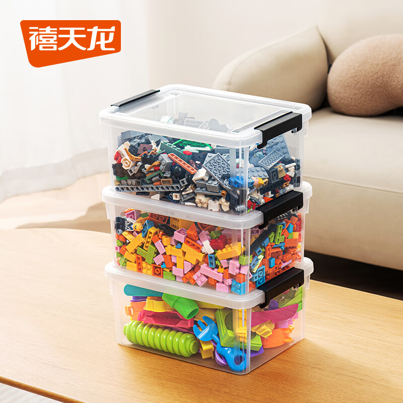 禧天龙 口罩收纳盒 药箱 儿童玩具家用收纳箱杂物零食整理箱透明3升3个装