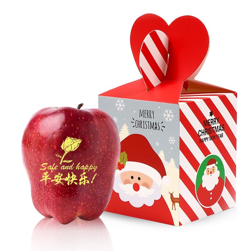 新鲜水果花牛苹果精选大果 字:平安快乐(玫瑰花) 条纹麋鹿礼盒(红色)