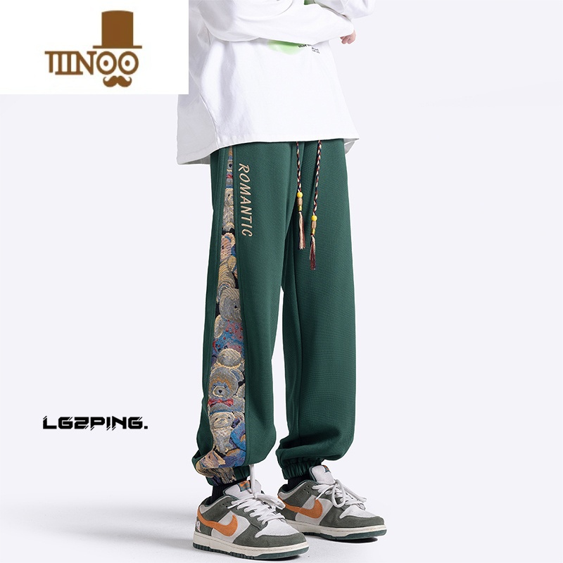 YANXU国潮美式束脚卫裤男款宽松休闲运动裤子男款潮牌百搭大码男大高清大图