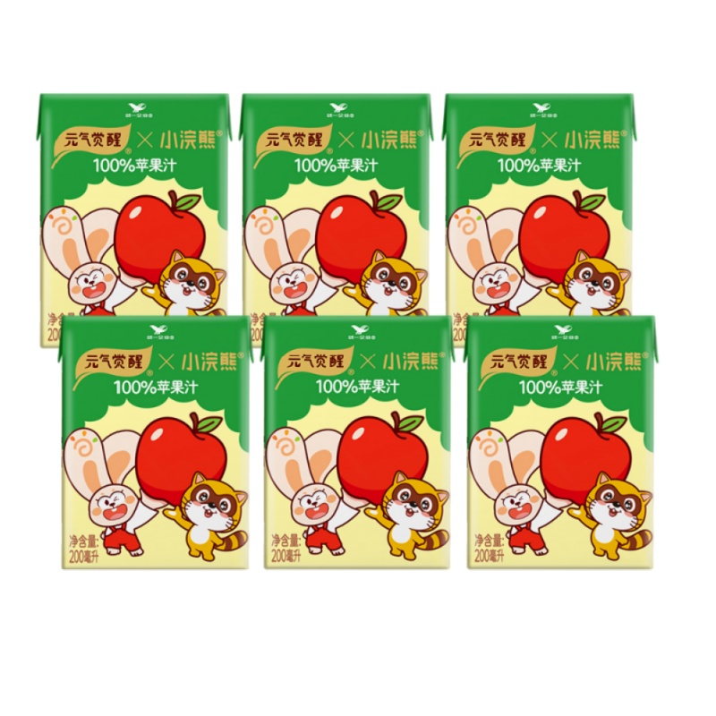 小浣熊联名】统一元气觉醒100%苹果果汁饮料便携装200ml*6盒