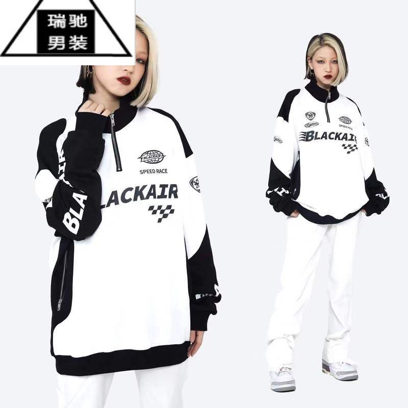 希杰狮王美式复古半拉链拼色赛车服卫衣男女春秋情侣潮牌高街机车外套图片