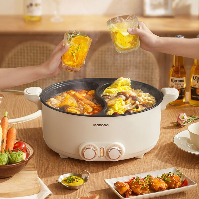摩动电火锅8L鸳鸯火锅锅胆不粘涂层防糊防粘锅分区独立控温MD-HGE08