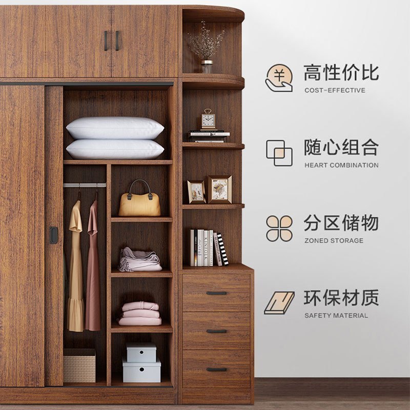 [出租房]推拉门衣柜家用卧室现代简约出租房用经济型实木颗粒板收纳小户型柜子整体衣柜