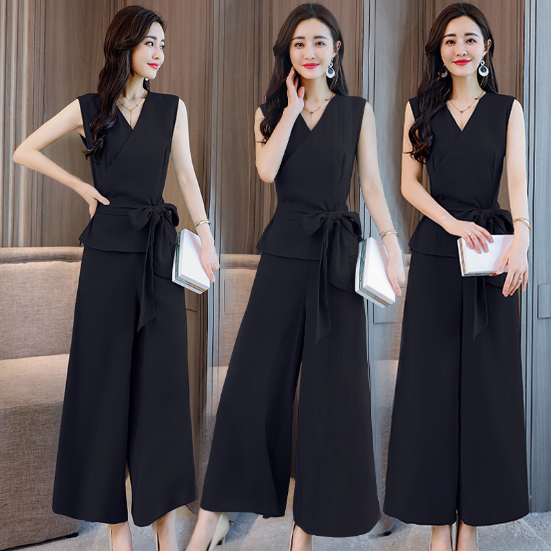 时尚套装女女士夏装新品韩版俏皮洋气女装夏款雪纺阔腿裤两件套潮