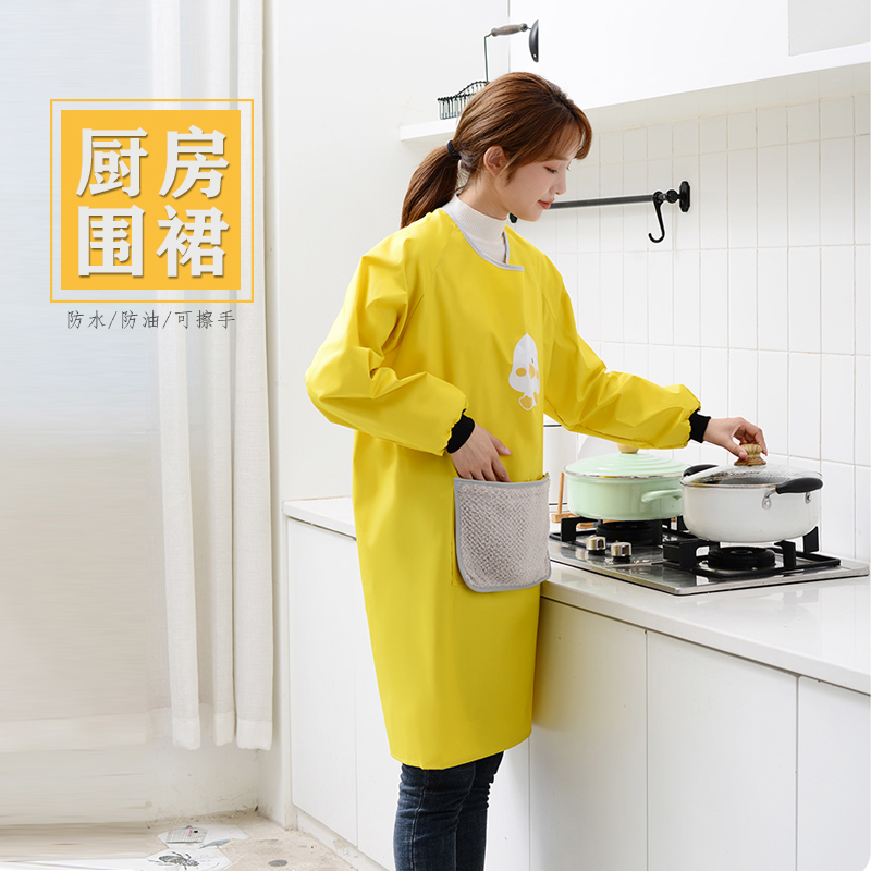 罩衣长袖外套大人女时尚家用厨房防水防油围裙工作服春秋加绒加厚_1_99高清大图