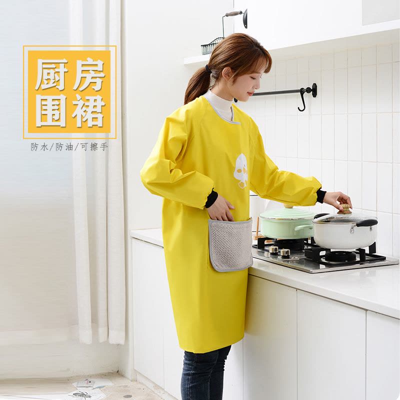 罩衣长袖外套大人女时尚家用厨房防水防油围裙工作服春秋加绒加厚图片