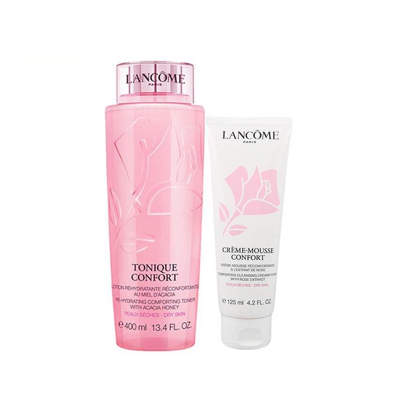 [干皮亲妈组合]LANCOME 兰蔻 清滢保湿柔肤水系列(大粉水400ml +洁面泡沫洗面奶粉色125m) 对抗细纹