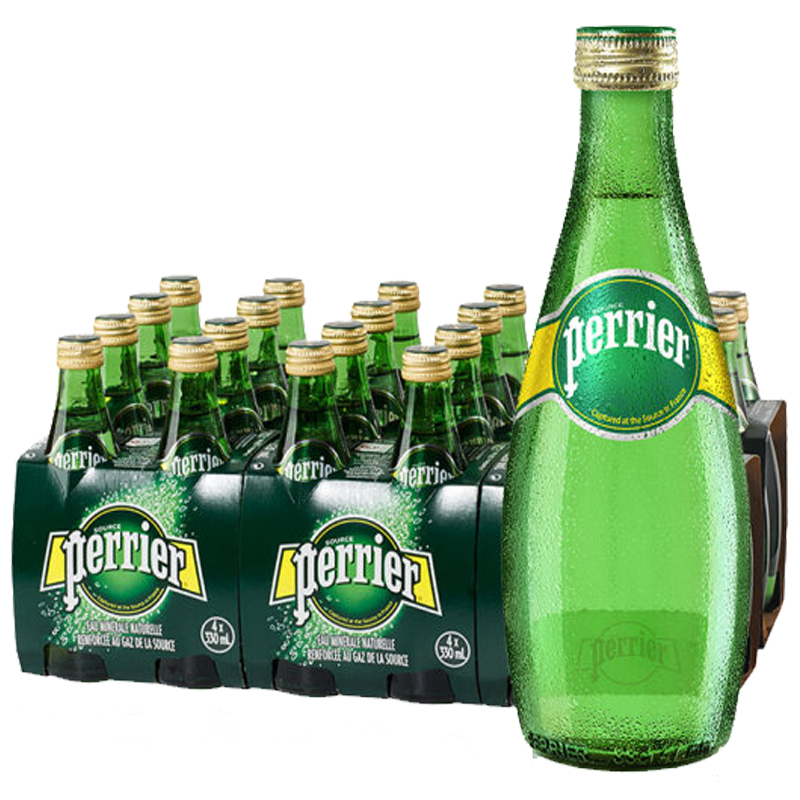 巴黎水(Perrier)气泡水 原味天然矿泉水玻璃瓶装 330ml*24瓶/箱 进口饮用水 法国进口