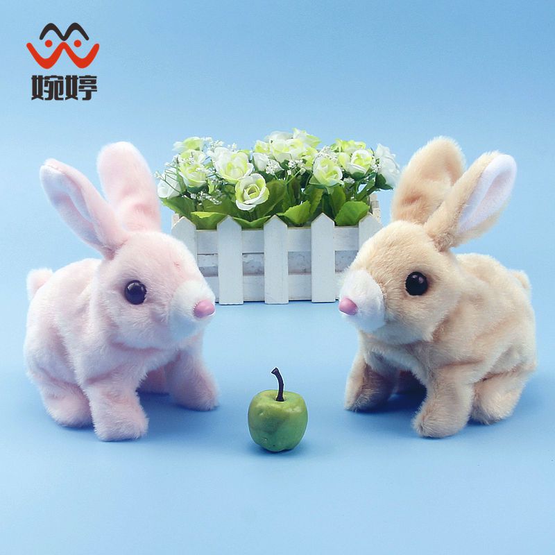 毛绒玩具小兔子会叫会跳跳兔子儿童玩偶男孩女孩宠物白兔薄绒白色兔子