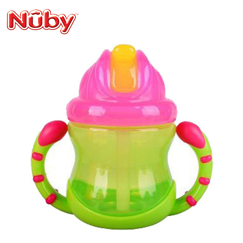 努比(Nuby)儿童双耳防漏吸管杯宝宝水杯学饮杯240ml 绿色