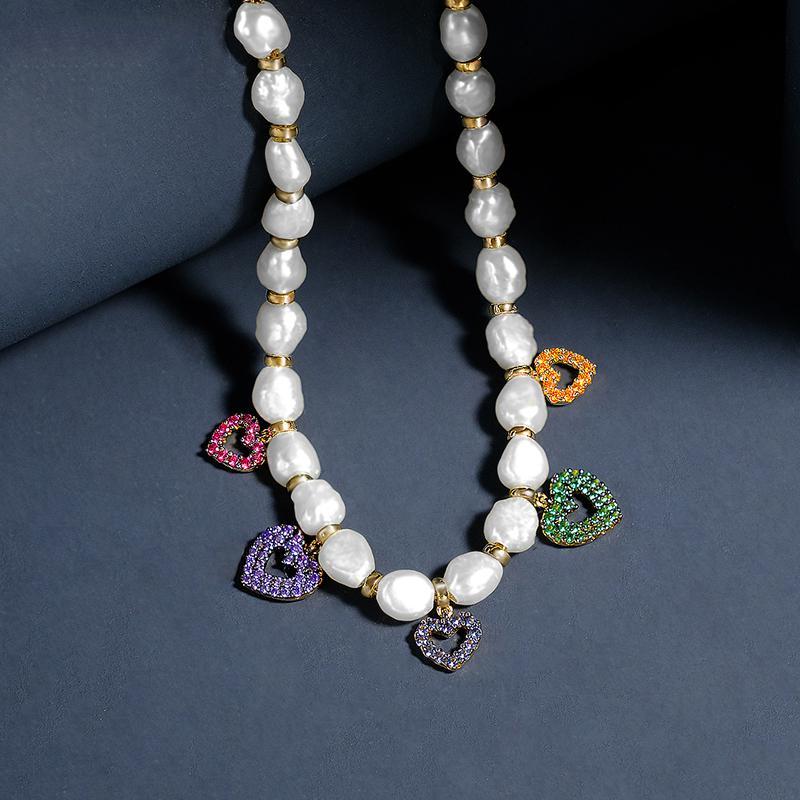 apmmonaco多心形珍珠项链女款可调节毛衣链925银锁骨链ac5485my