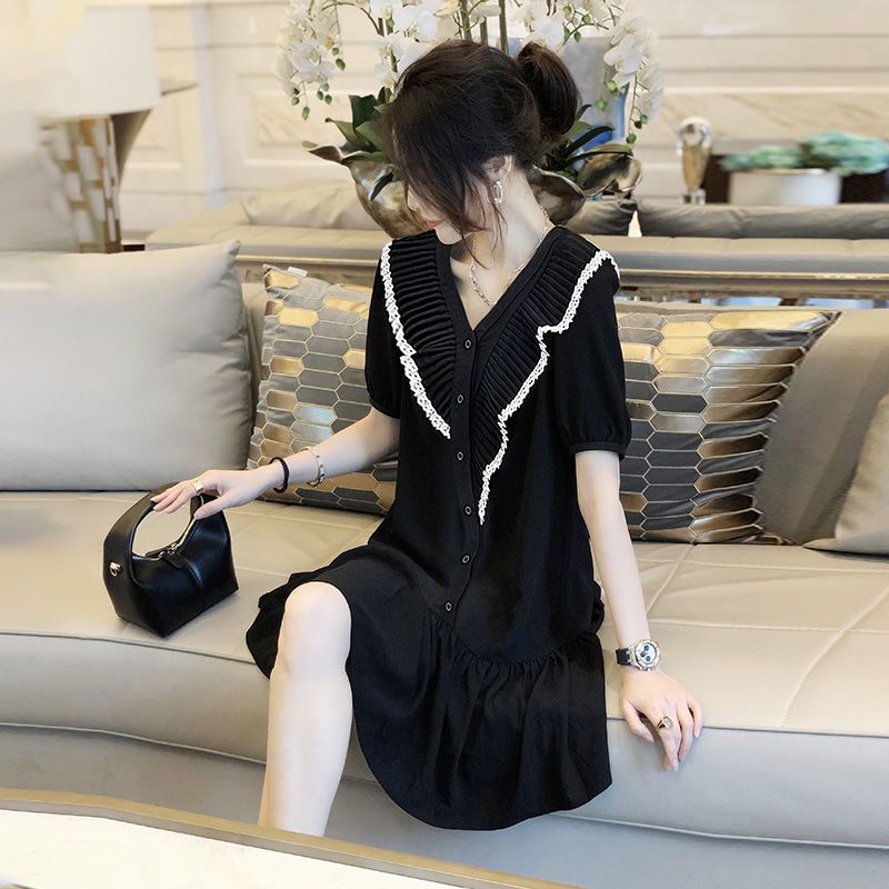 欧洲站女装女士裙子新款时尚设计感连衣裙女2022新款夏装小众轻熟 黑色 [原版正品]0012 S 建议:80-95斤
