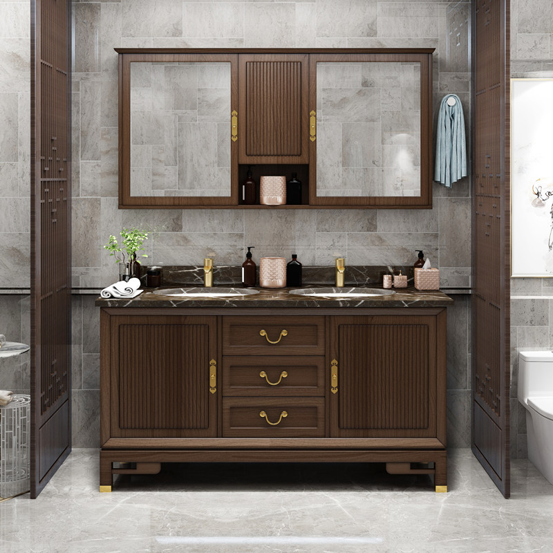 新中式浴室柜组合现代简约卫浴柜橡木落地式洗手台卫生间洗脸盆柜180